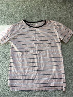 Polagram Pink Striped Short Sleeve Tee with Black Trim